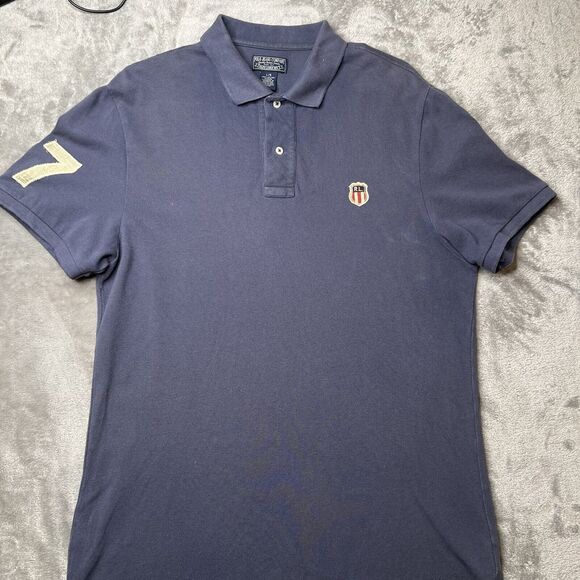 Polo Jeans Company Shirt Men’s Large Blue Short Sleeve Collared Rugby 67 Vintage - Picture 1 of 10